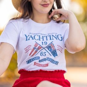 Yacht Club Boating Sailing Cute Summer White Graphic Tee